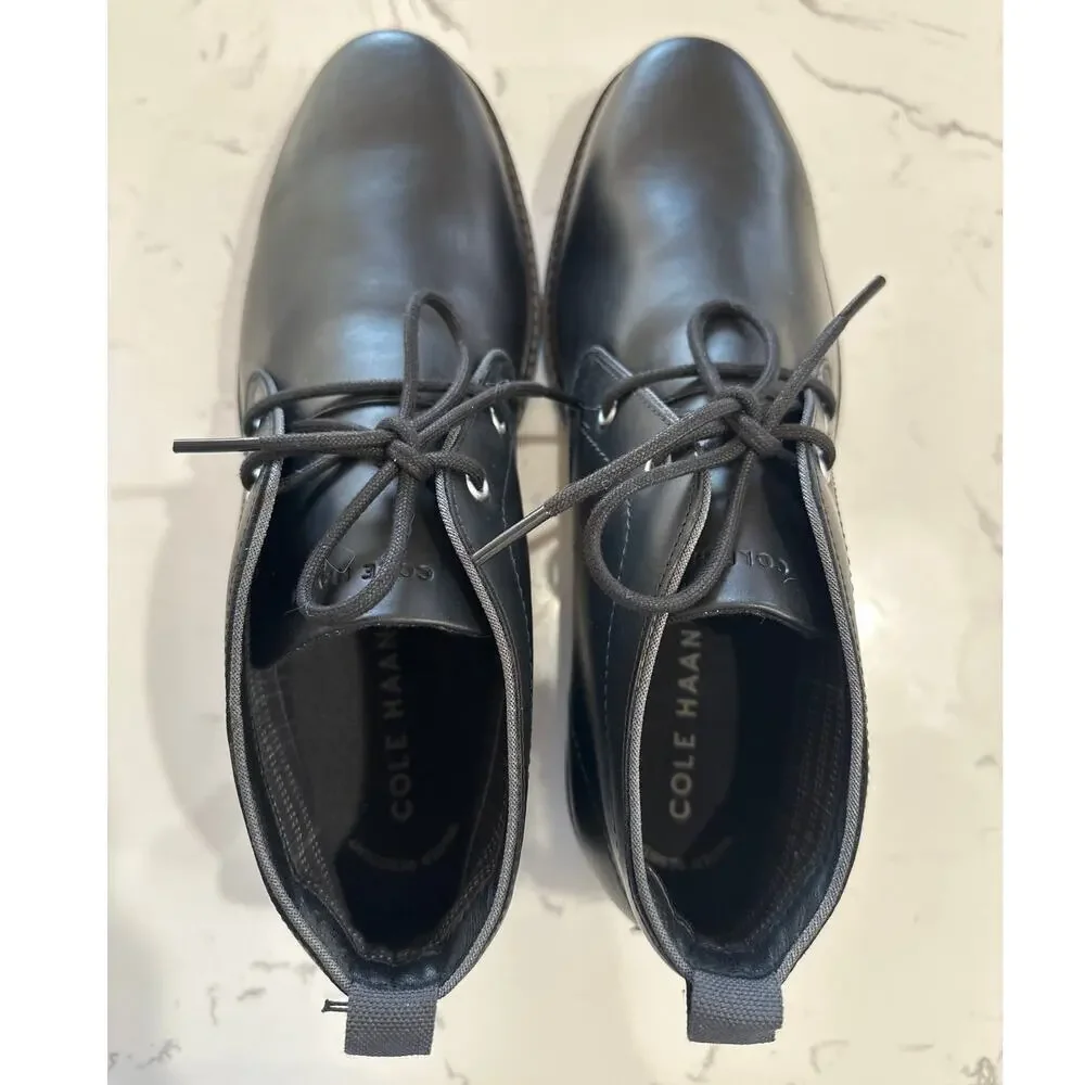 Cole Haan Men's Black Midland Leather Lace-Up Lug Sole Chukka Boots,Size 9.5,NWT